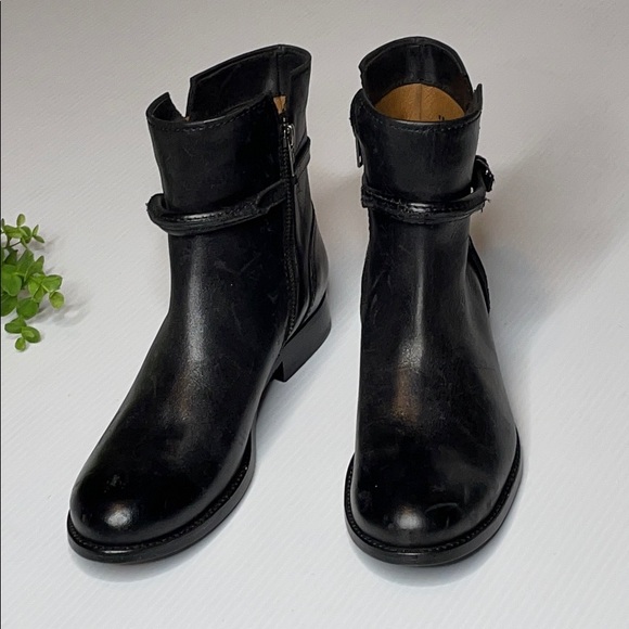 Frye Black Leather Ankle Boot with Strap & Buclke (8) - Picture 7 of 12